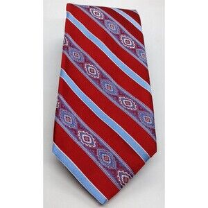 Paul Fredrick Silk Designer Necktie. Red & Blue Striped Long Men's Tie Italy 64"